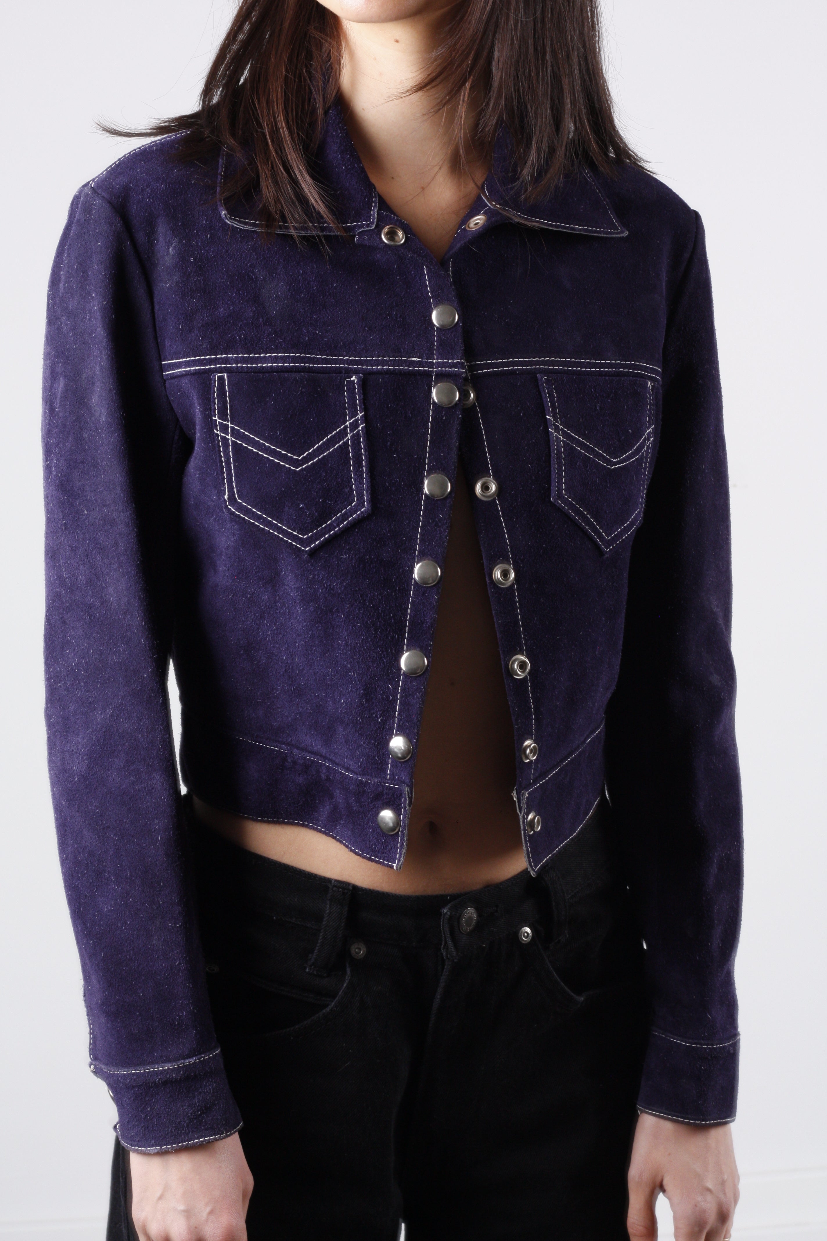 Vintage Blue Suede Cropped Jacket
