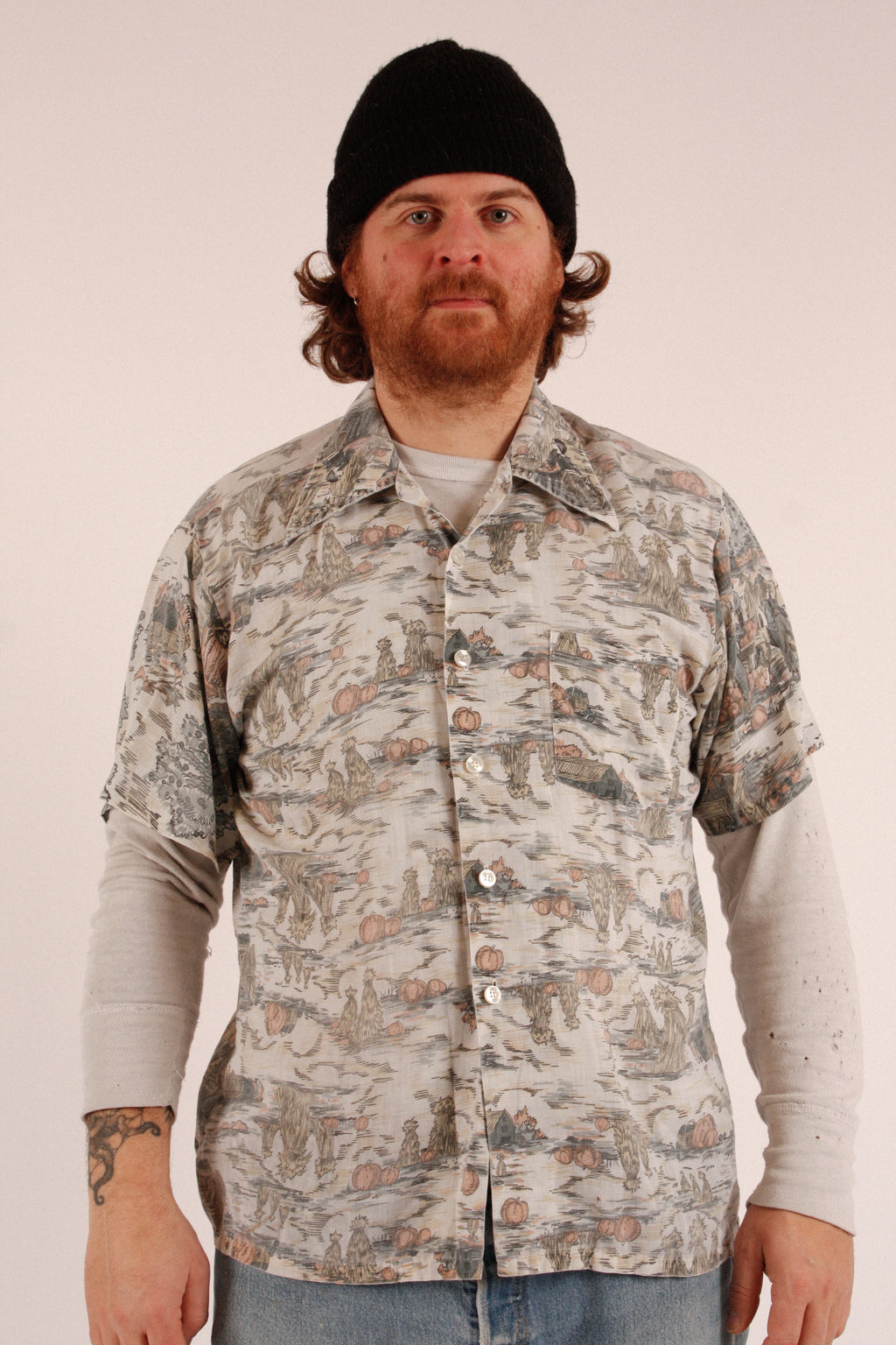 1970s Harvest Scene Button Up