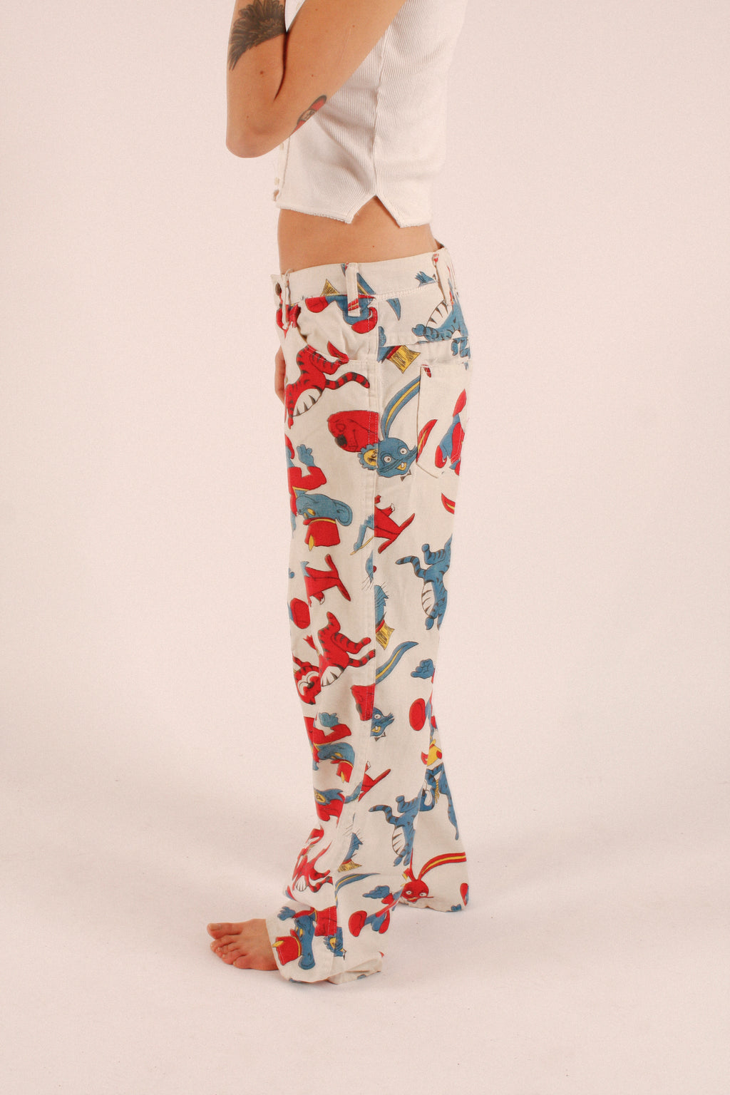 1960s Cartoon Print Pants