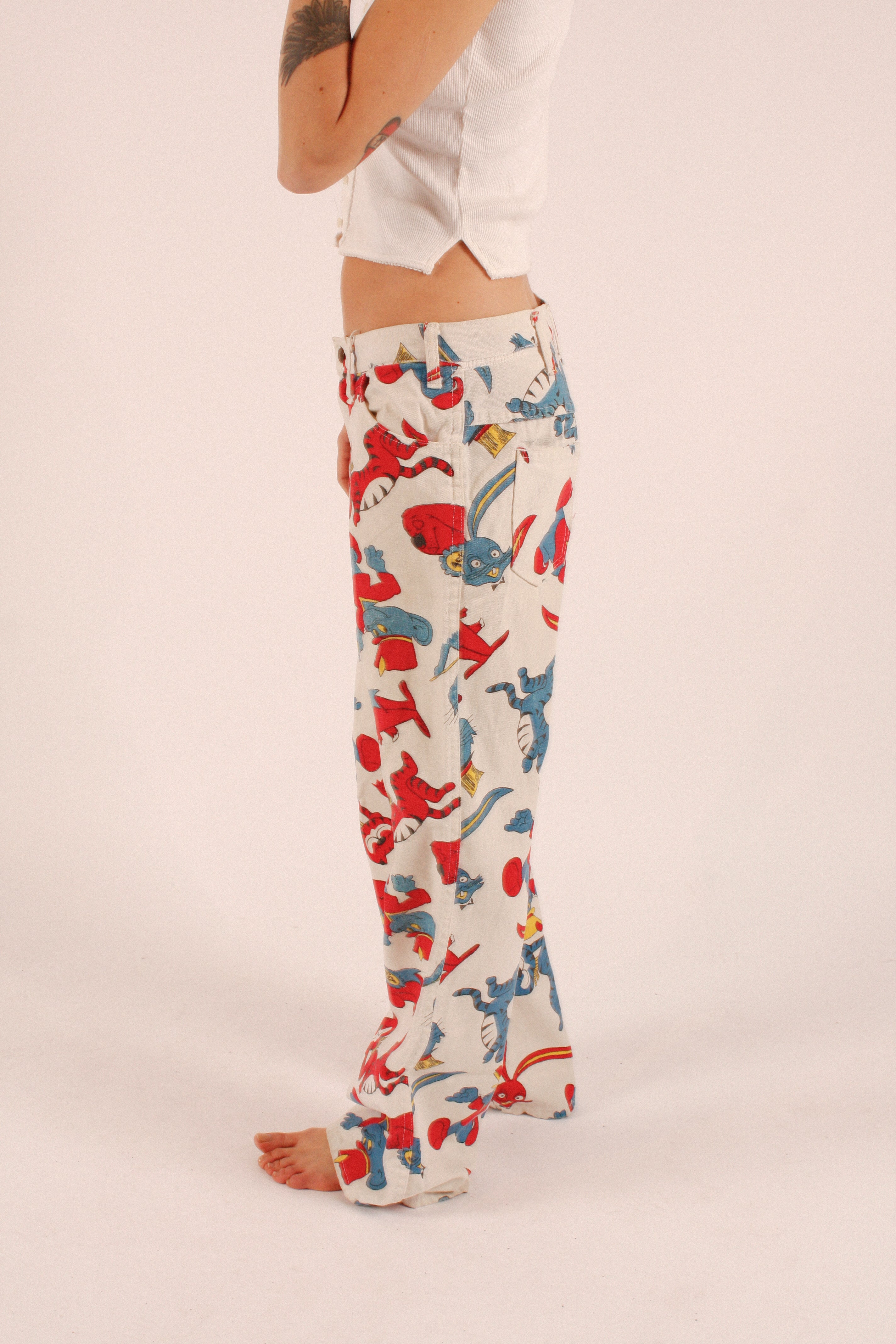 1960s Cartoon Print Pants
