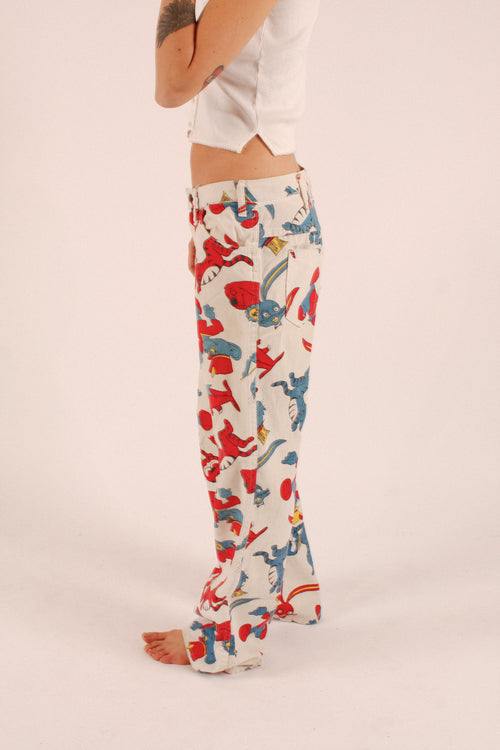 1960s Cartoon Print Pants