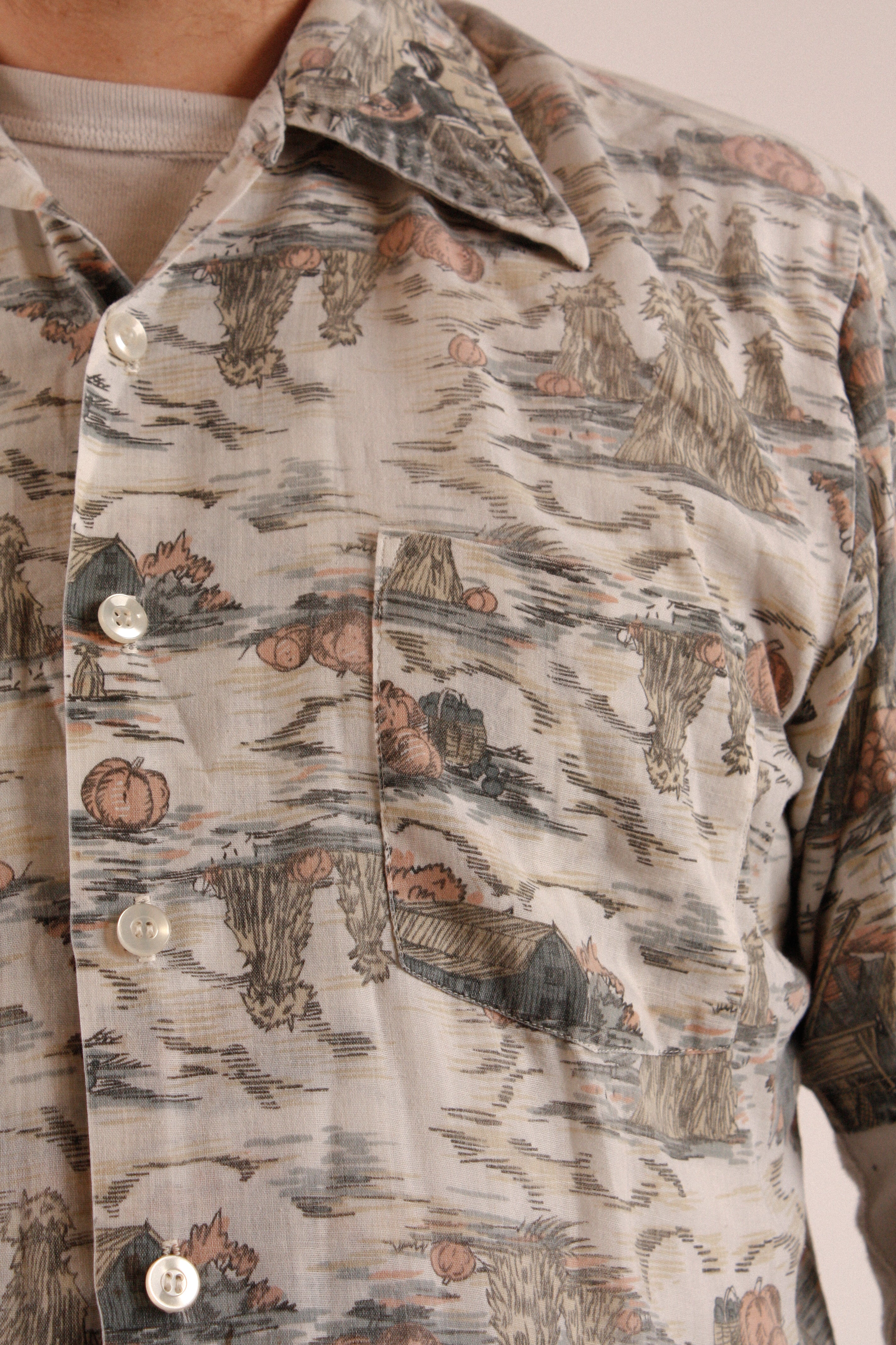 1970s Harvest Scene Button Up