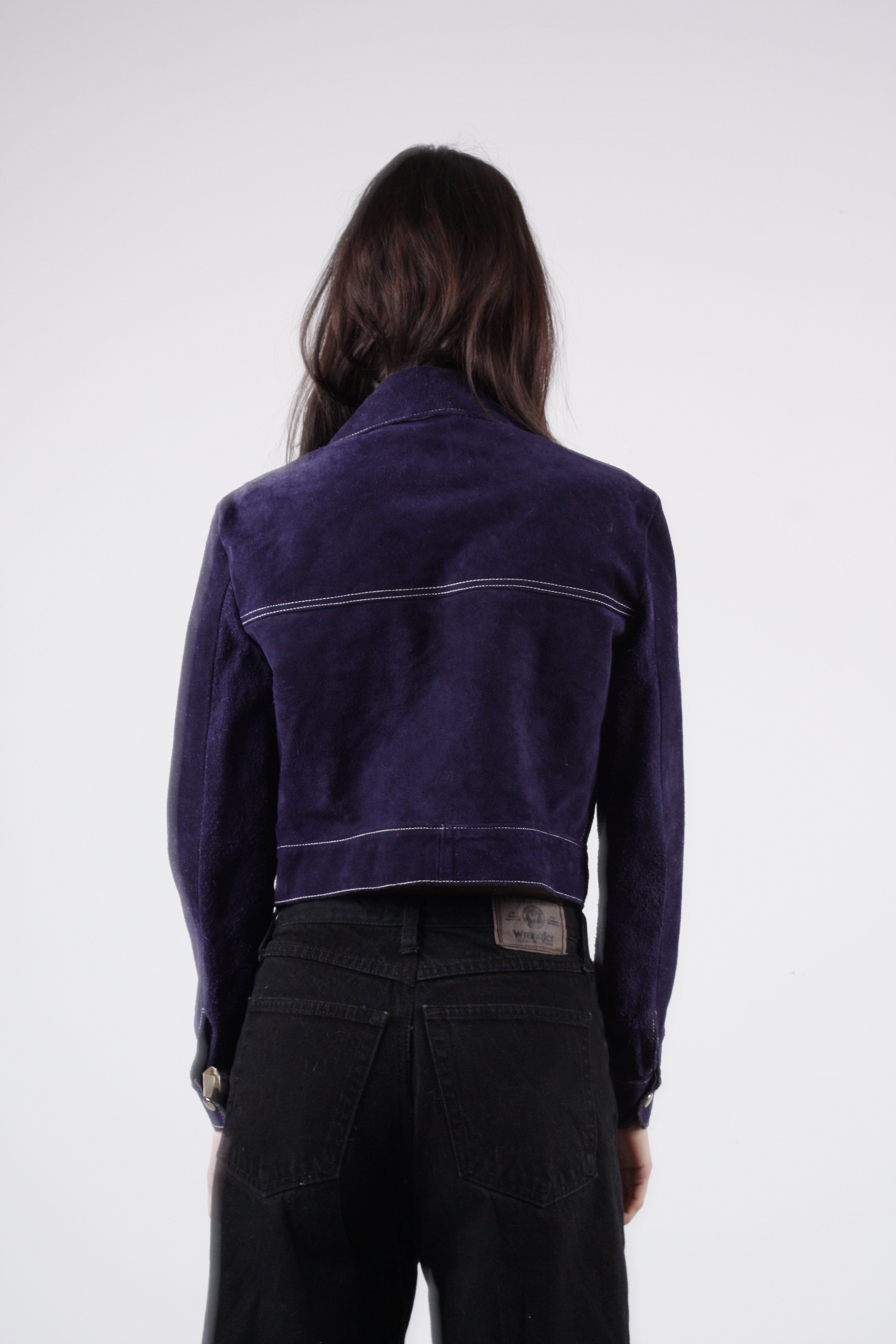 Vintage Blue Suede Cropped Jacket
