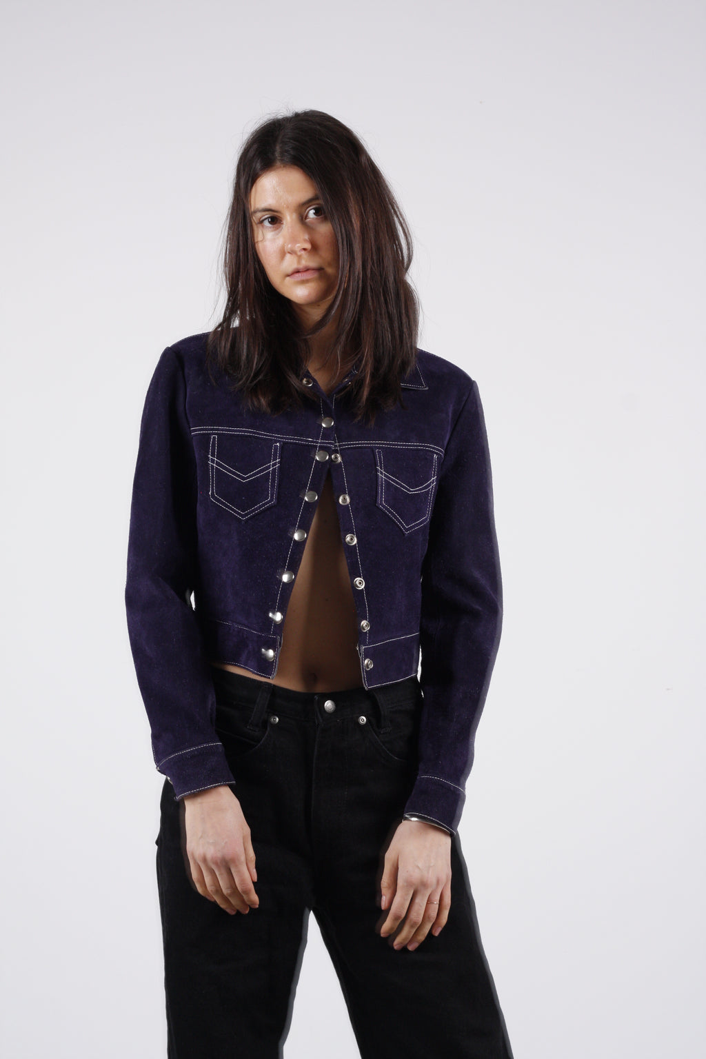 Vintage Blue Suede Cropped Jacket