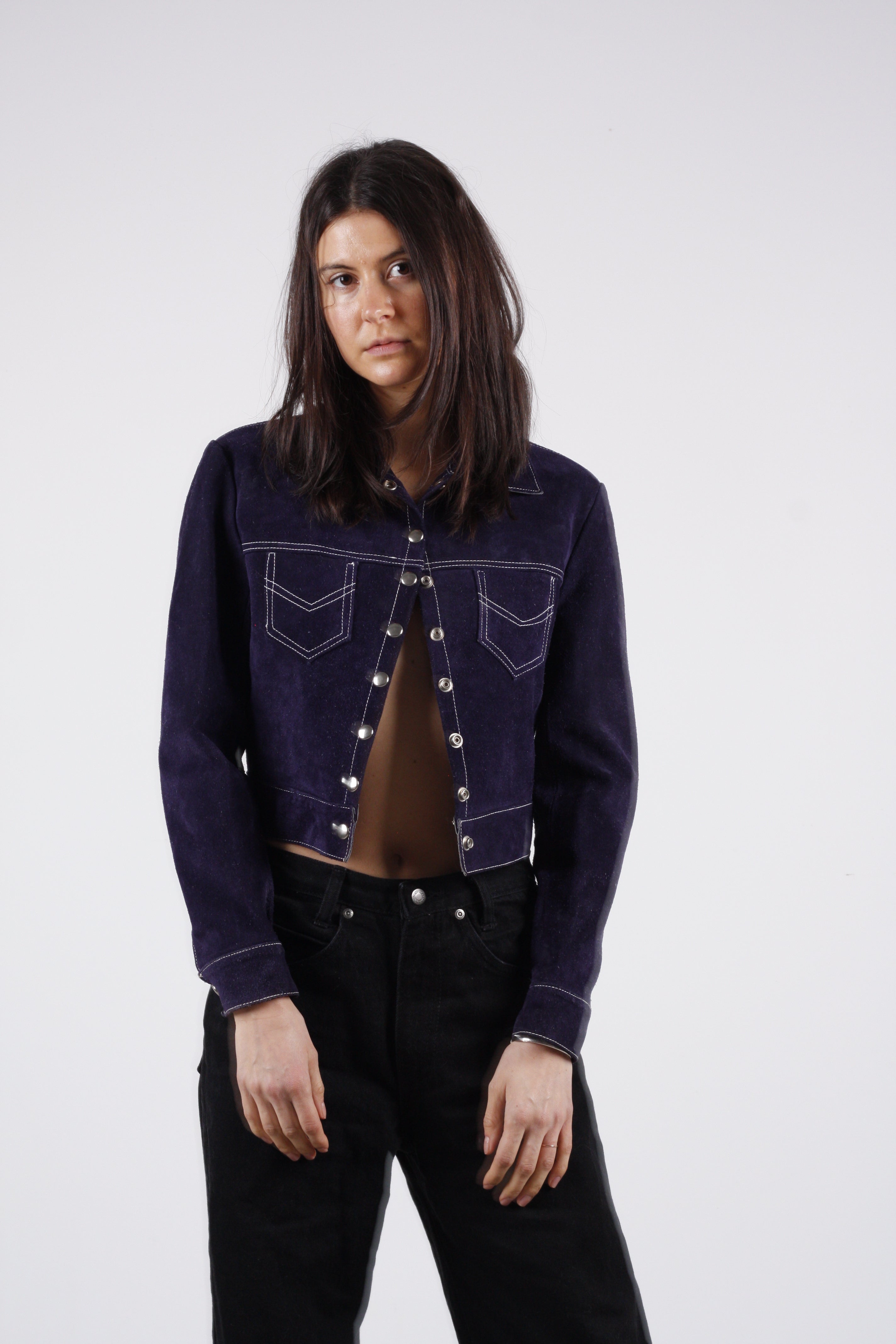 Vintage Blue Suede Cropped Jacket