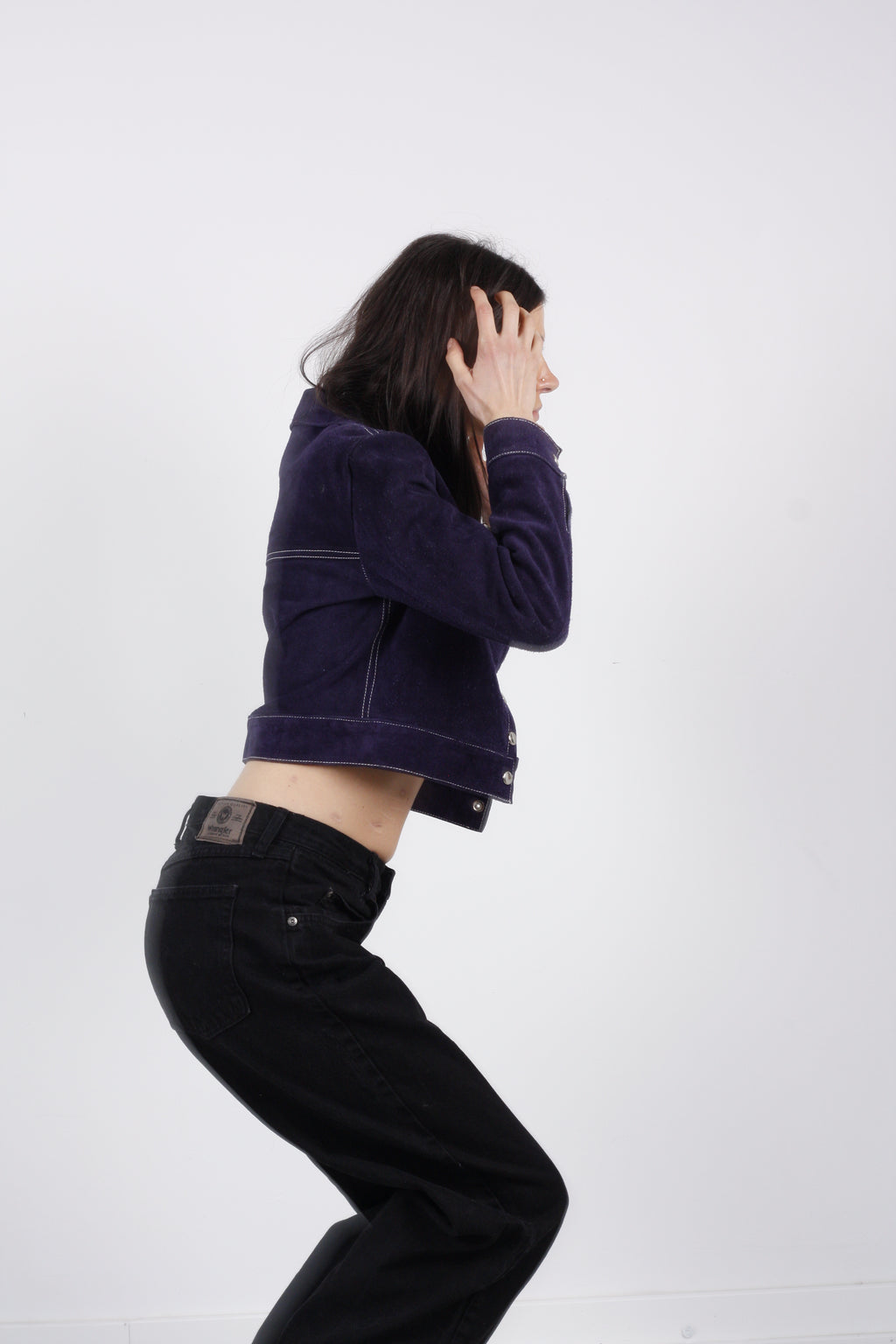 Vintage Blue Suede Cropped Jacket