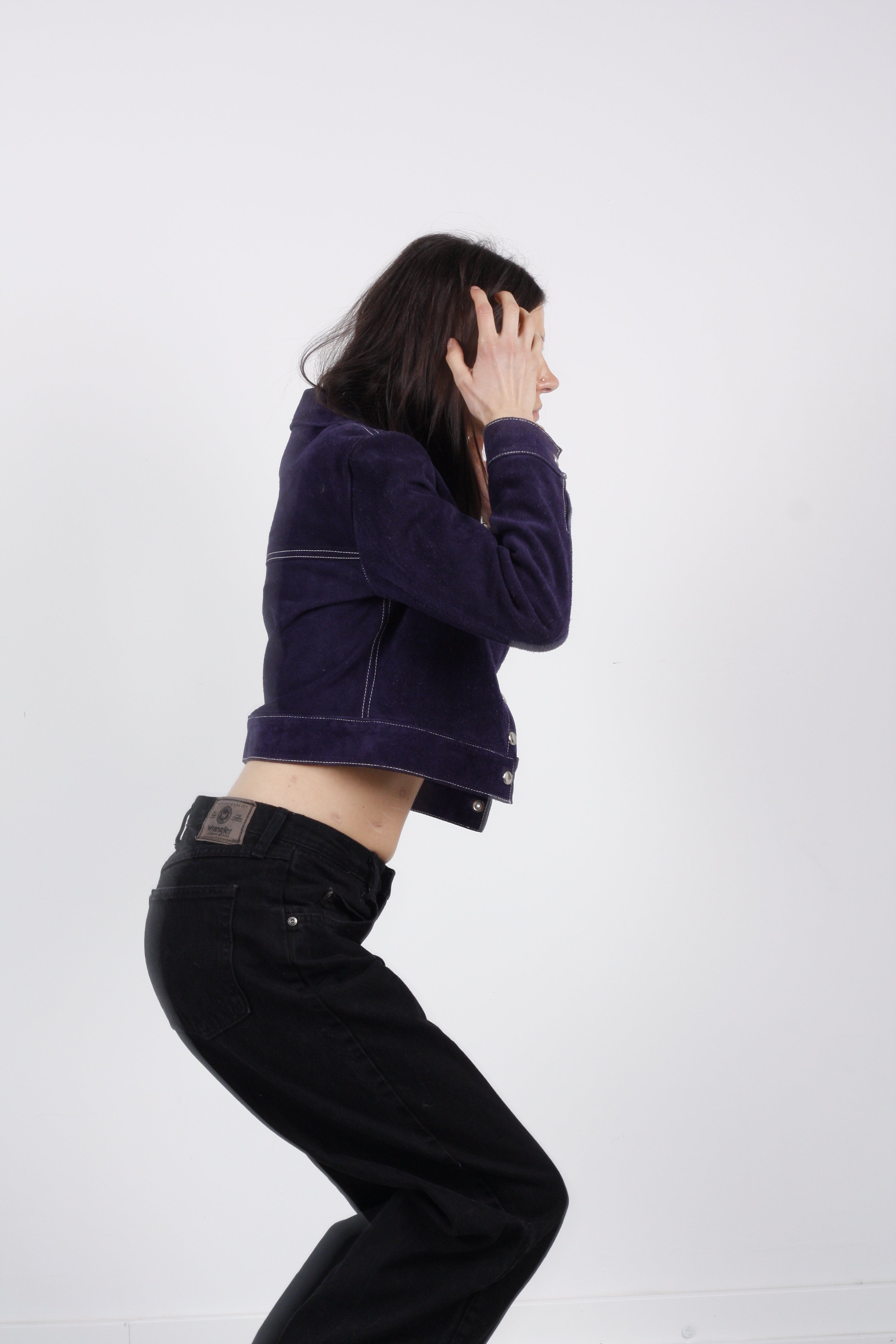 Vintage Blue Suede Cropped Jacket