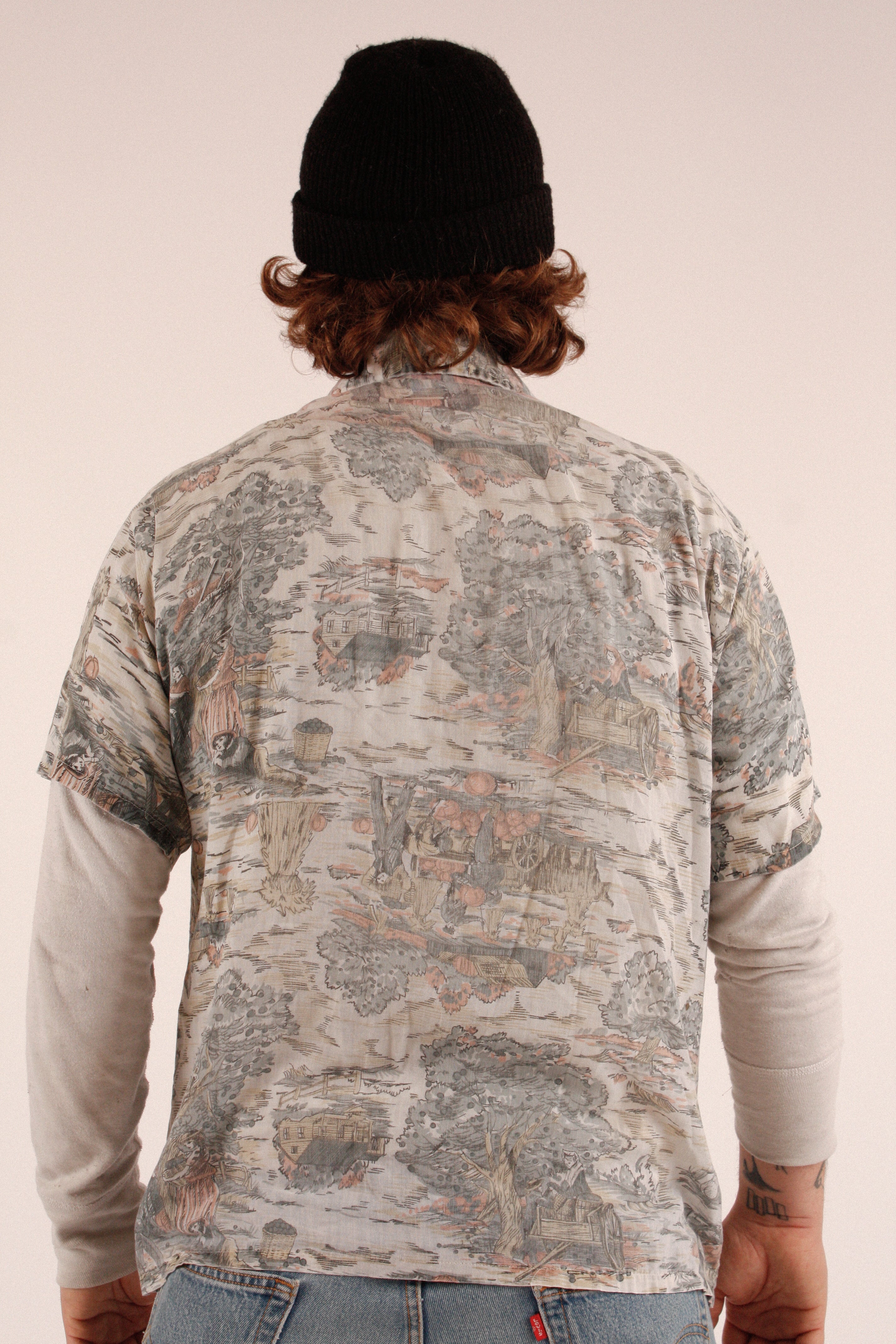 1970s Harvest Scene Button Up