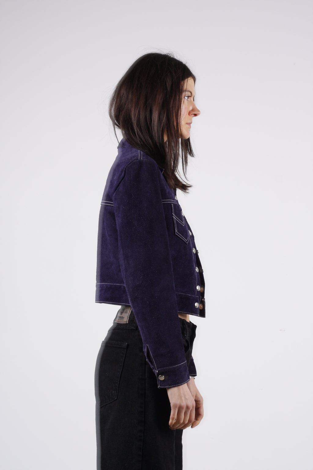 Vintage Blue Suede Cropped Jacket