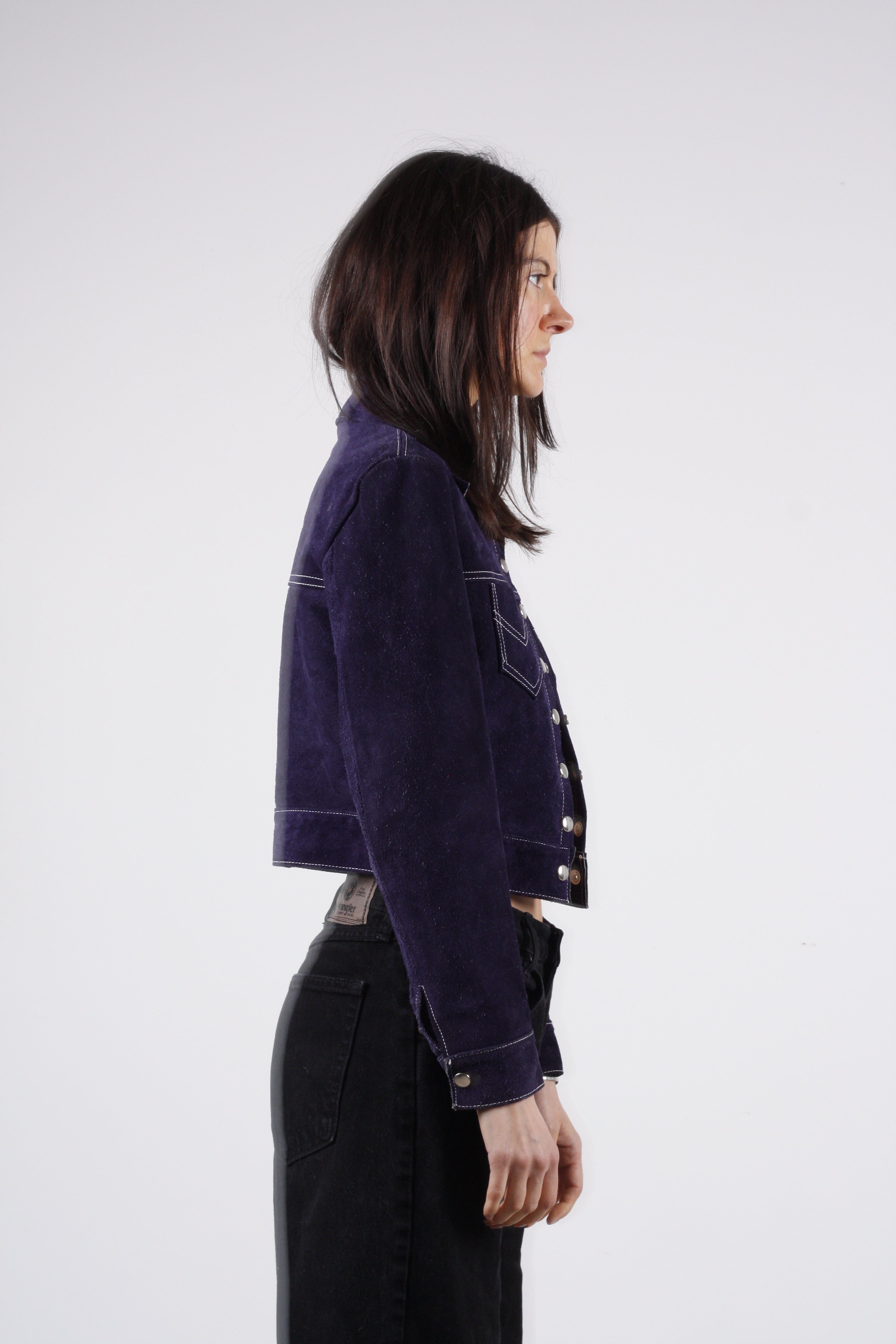 Vintage Blue Suede Cropped Jacket